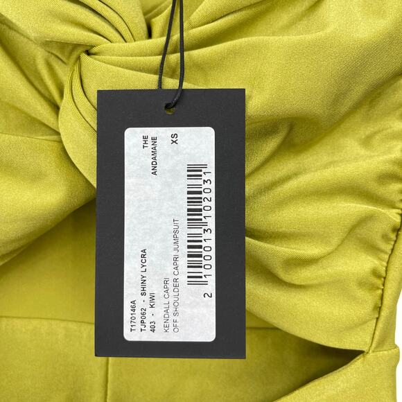 The Andamane | NWT Kendall Off Shoulder Capri Jumpsuit in Kiwi Lycra Catsuit XS - Picture 5 of 14